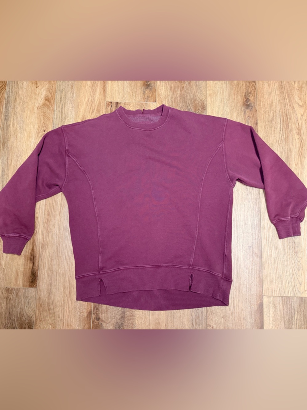 Aerie Oversized Distressed Sweatshirt XS Burgundy Crewneck Slouchy Cozy Lounge
